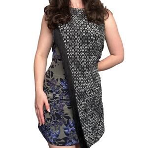 Rebecca Taylor Black 100% Silk Box Step Floral Fringe Shift Mini Dress Mod